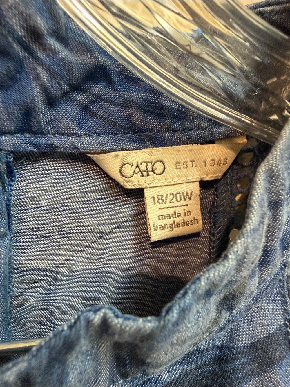 “Cato” Blue Denim-Look Leaf Print Mock Neck Top - Picture 6 of 8